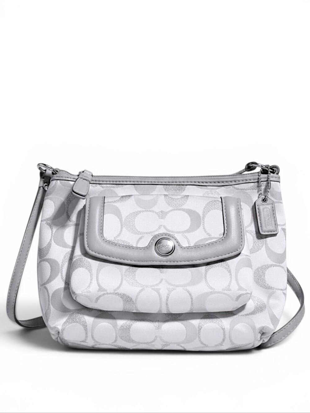 Coach Y2K Silver Metallic Signature Mini Crossbody Bag White Satin